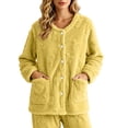 thumbnail image 6 of Women's Sleepwear Cardigan, Fleece Long Sleeve Button Front Jacket with Pockets, Warm Lounge Sleep Top, Cozy Home Indoor Wear | VerBelle,Yellow S, 6 of 9