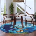 thumbnail image 3 of Funny Dinosaur Round Area Rug 5Ft Washable Circle Rugs for Living Room Bedroom, Playing Guitar Palm Tropical Blue Silhouette Non-Slip Carpet Floor Mats Indoor Outdoor Carpet Runner Home Decor, 3 of 8