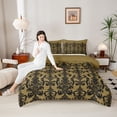 thumbnail image 4 of Manfei Damask Floral Pattern Queen Comforter Set,Vintage Baroque Bedding Sets,Gold Black Victorian Flower Bedding Comforter Set For Adults,Breathable Home Decor Reversible,3 Pieces, 4 of 8