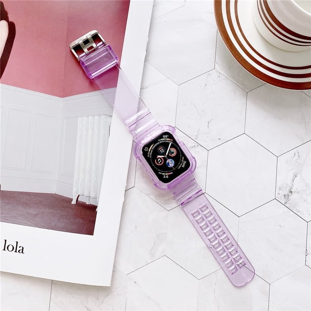 Más Nuevo Clear Band + Caso Para Apple Watch Series 7/6/SE/5/4/3/2/1 Correa Transparente Para iWatch 45 Mm 41 44 42 40 38