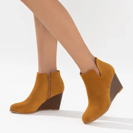 

Side Zip Wedge Ankle Boots For Women Suede Solid Color / Leopard Pattern Women‘s Short Boots