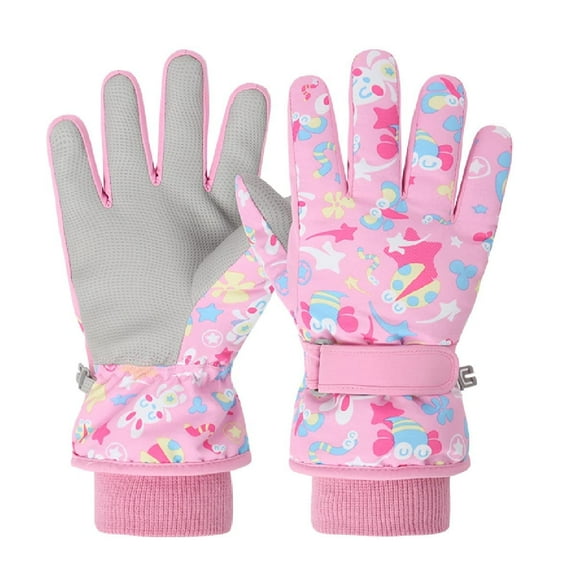 Springcorner 1 Pair Kids Snow Ski Gloves,Waterproof Kids Winter Gloves, Cartoon Snow Mittens,Snow Gloves for Ourdoor for Boys Girls Toddler with Fleece Lining(Pink-4-6Year)