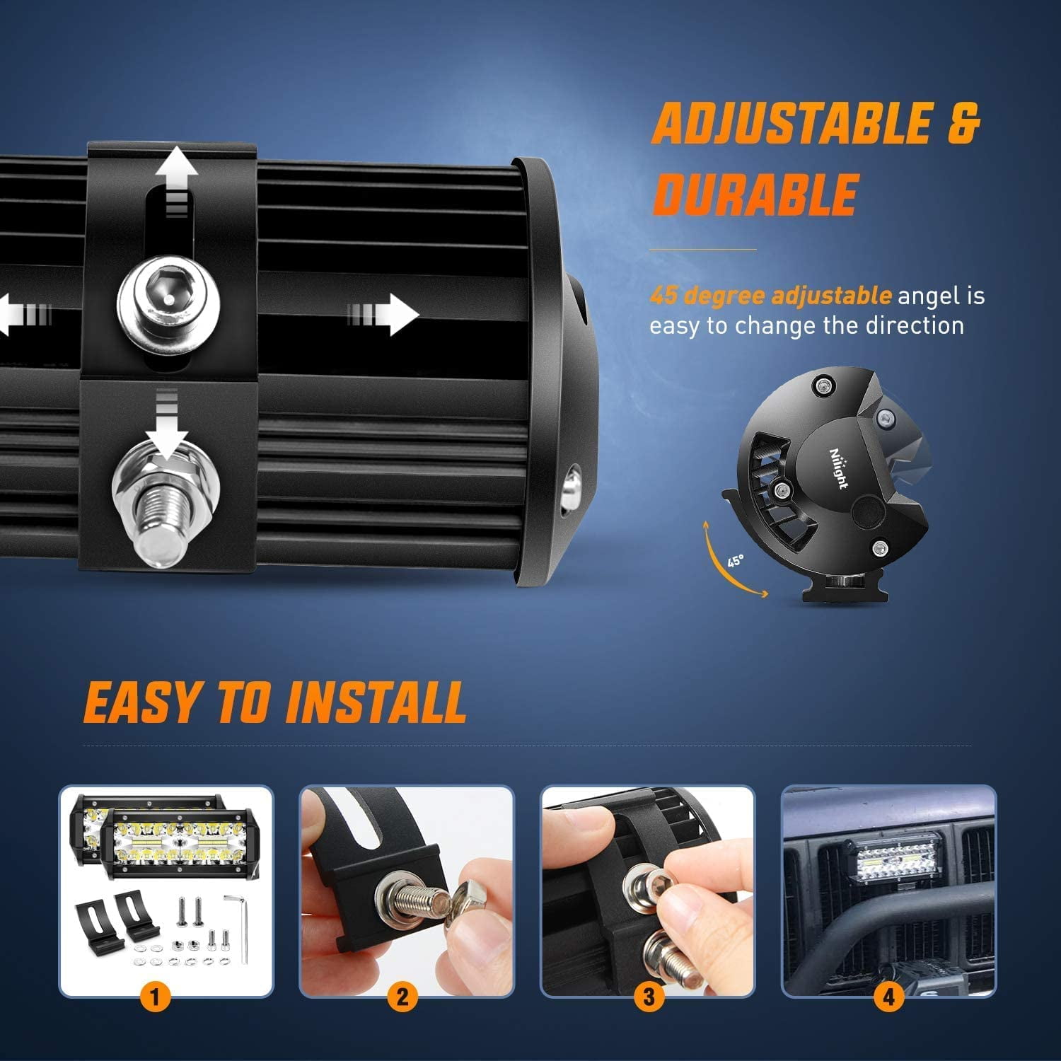 Nilight 6.5Inch 2PCS 120W Spot & Flood Combo Bar Driving Waterproof Led Work Light Triple Rows with 5 Pin Rocker Switch Power 16AWG Wiring Harness Kit-2 Leads for Off-Road Truck