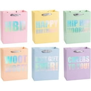 12 Pack Medium Pastel Paper Gift Bags with Handles for Birthday Party Favors & Baby Shower, 6 Designs & Holographic Foil, 10 x 8 x 4.5 in