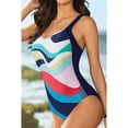 thumbnail image 4 of Women's Plus Size Color Block Print One-Piece Swimsuit with Back V Neck, Hollow Out Keyhole Backless Design, High Waisted Comfortable Bathing Suit for Beach, Swimming and Summer Activities Navy S, 4 of 6