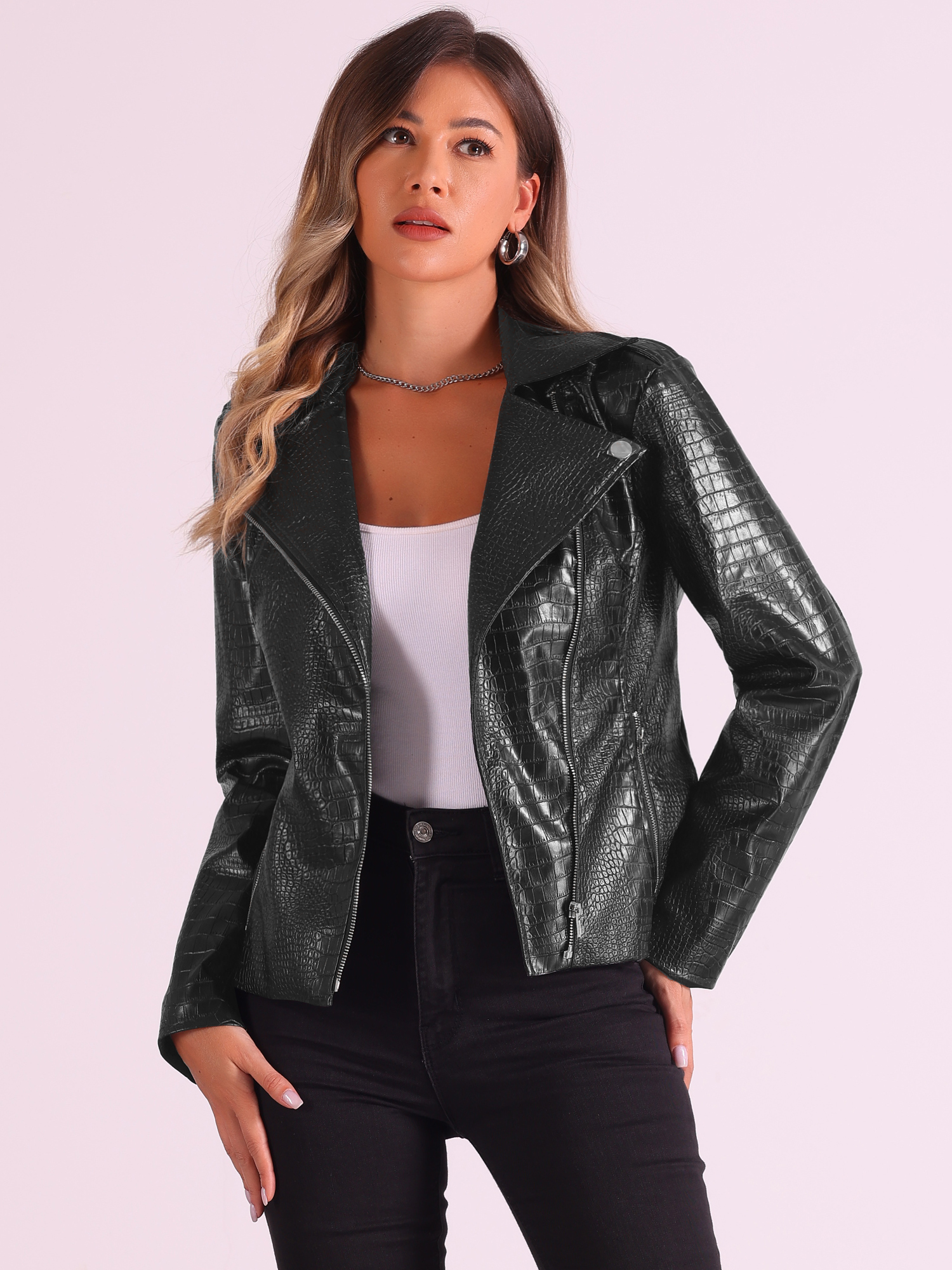 DARING DIVA Women's Zip Up Faux Leather Cropped Jacket XS Black