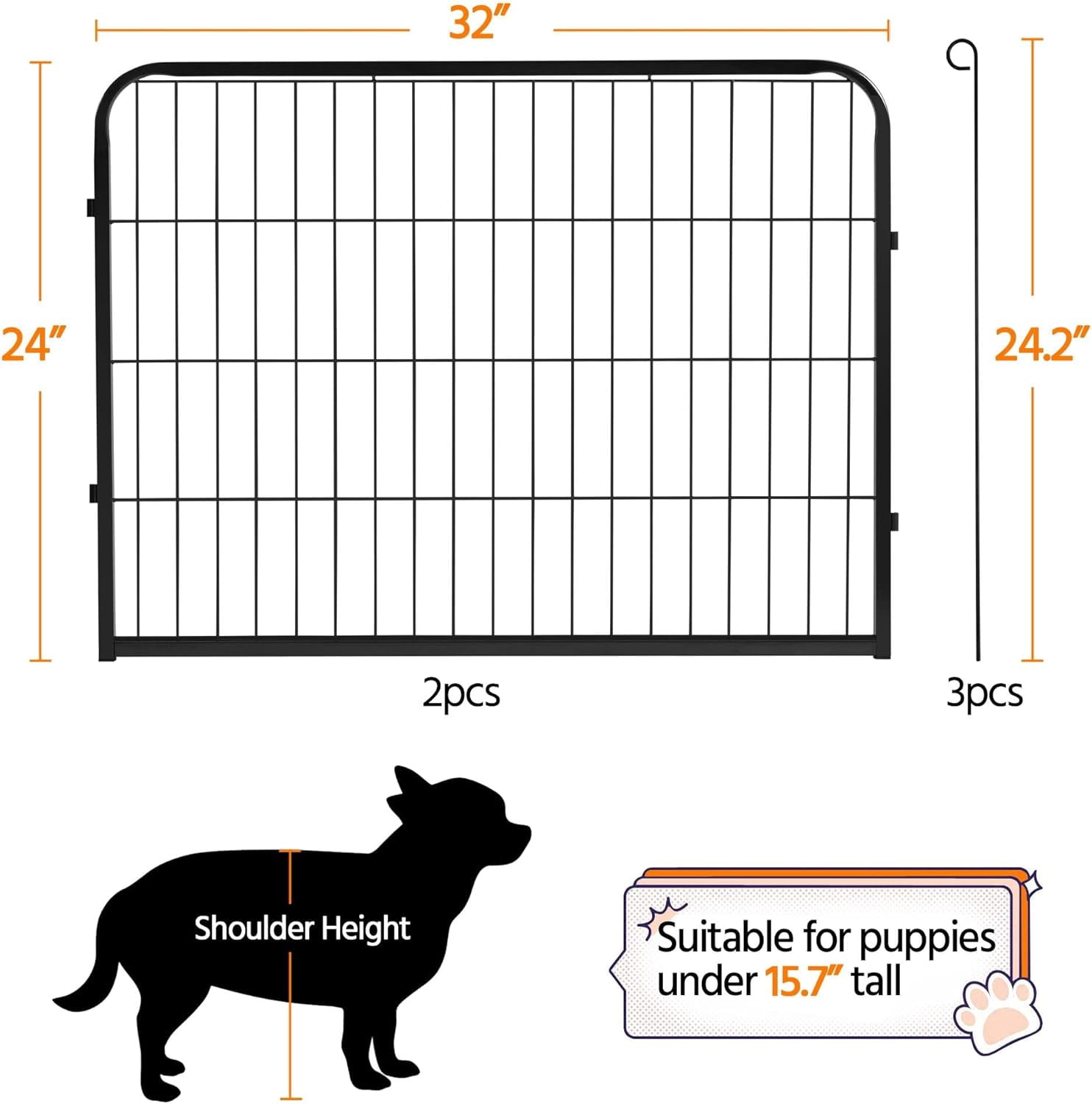 JFTER Decorative Garden Fence - 24in x 5.3ft Rustproof Folding Fencing Landscape Patio Flower Bed Animal Barrier Border for Dog Outdoor Fences Black