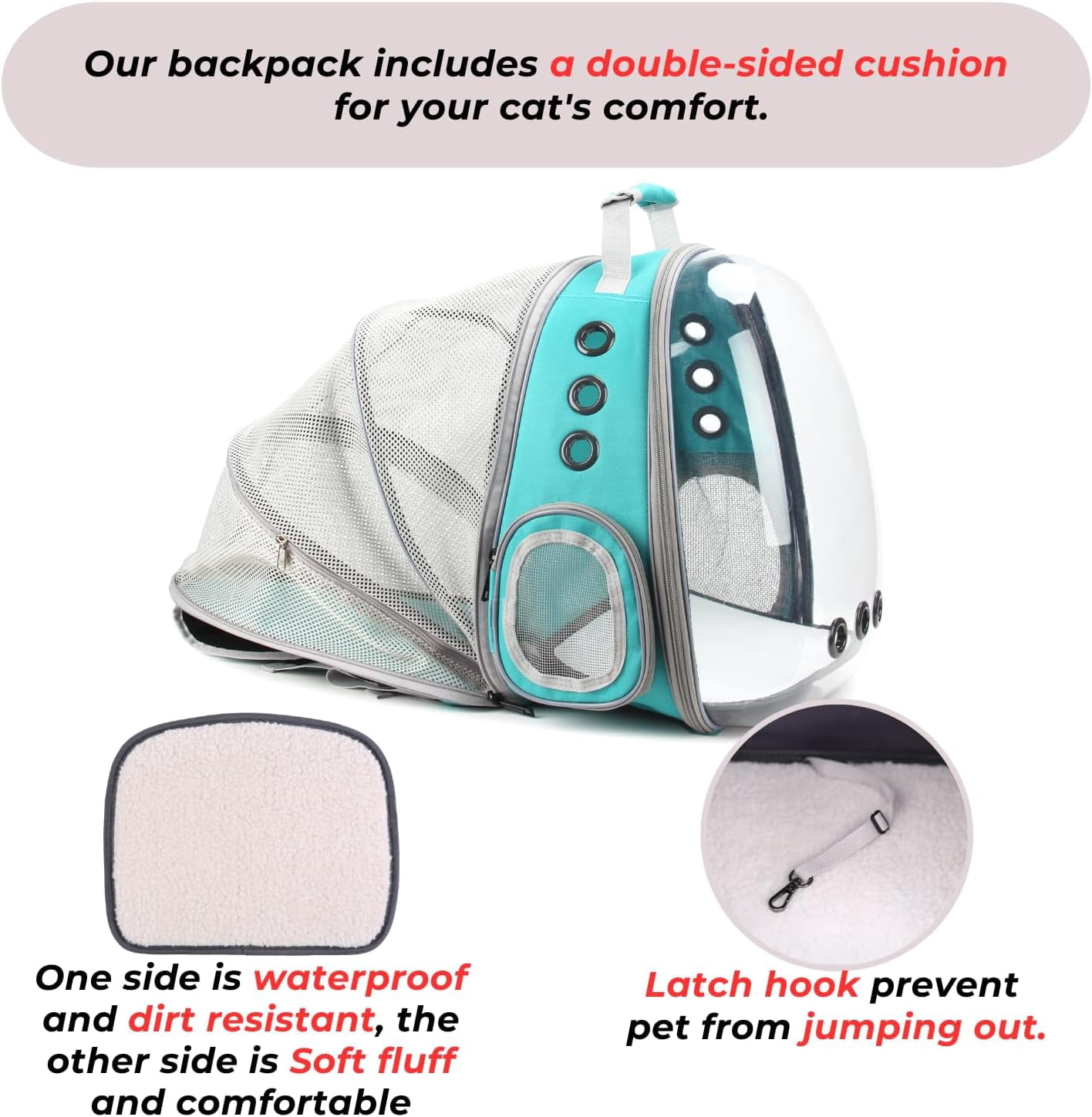 Cat Carrier Backpack, Expandable Bubble Pet Carrier for Cats and Small Dogs, Airline Approved Travel Backpack for Hiking, Walking & Outdoor Adventures - Supports up to 16 lbs