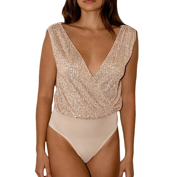 xiaxaixu Combinaison à Paillettes pour Femmes, Sans Manches Dos Nu Col en V Couleur Unie Été Courte