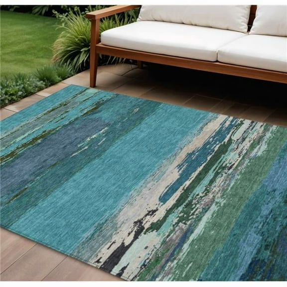 HomeRoots 608756 8 x 10 ft. Teal Blue Abstract Washable Indoor & Outdoor Rectangle Area Rug