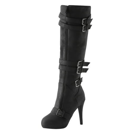 

Fsqjgq Thigh High Boots Size 7 Women Women s Autumn and Winter New European and American Style Side Zipper Round Head High Thin Heel Belt Buckle Boots Women Casual Boots Black 39