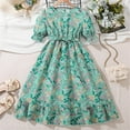 thumbnail image 2 of LIaqionyy Girls Summer Floral Dress Puff Short Sleeve Flowy Tiered Dresses Kids Casual Daily Party School Midi Dress, 2 of 9