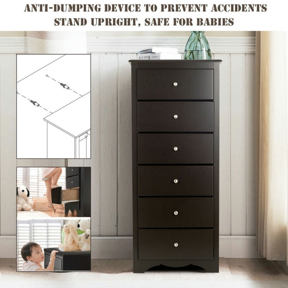 Finihen Storage Cabinet, Floor Cabinet, 6 Drawers Chest Dresser Clothes Storage Bedroom Furniture Cabinet, for Bathroom, Living Room, Bedroom, Kitchen, Brown