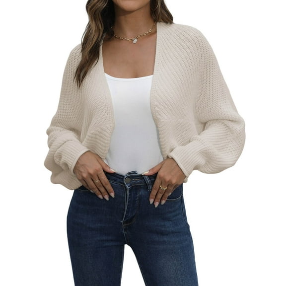 Cardigan Sweaters for Women Open Front Cropped Cardigan Sweater Long Sleeve Knit Bat Sweaters Shrug Top Color S