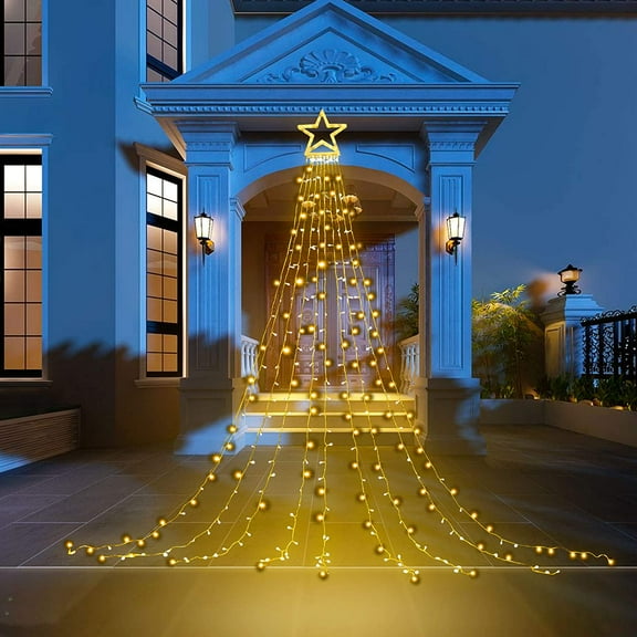 Christmas Decoration Outdoor Star String Lights,16.4Ft Christmas Tree Toppers Lights 198 LED with 14" Lighted Star for Christmas New Year Holiday Birthday