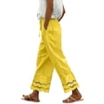 thumbnail image 2 of Yellow Linen Pants Women Summer 2025 New Women's Casual Loose Fitting Waist and Ankle Patchwork Lace Cotton and Linen Pants Sweatpants Womens Fashion, 2 of 5