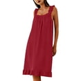 thumbnail image 4 of Pounoo Sleep Dresses for Women Square Neck Sleeveless Ruffled Trim Loose Fit Nightgowns Comfortable Flowy Maxi Nightwear Gift, 4 of 9