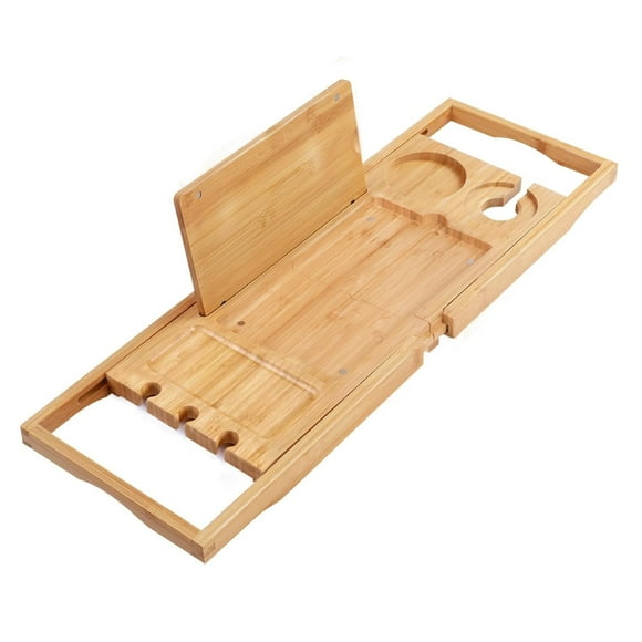 Utoplike Bamboo Bathtub Tray Caddy Bath Tray for Tub, Adjustable Bathroom Bathtub Organizer with Book Tablet Wine Cup Towel Holder