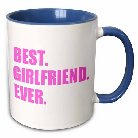 3dRose Pink Best Girlfriend Ever text anniversary valentines day gift for her - Two Tone Blue Mug,