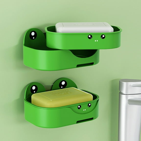 HONMEET Wall Mounted Frog Soap Dish Holder Green PP 2Pcs Self-Draining Bathroom