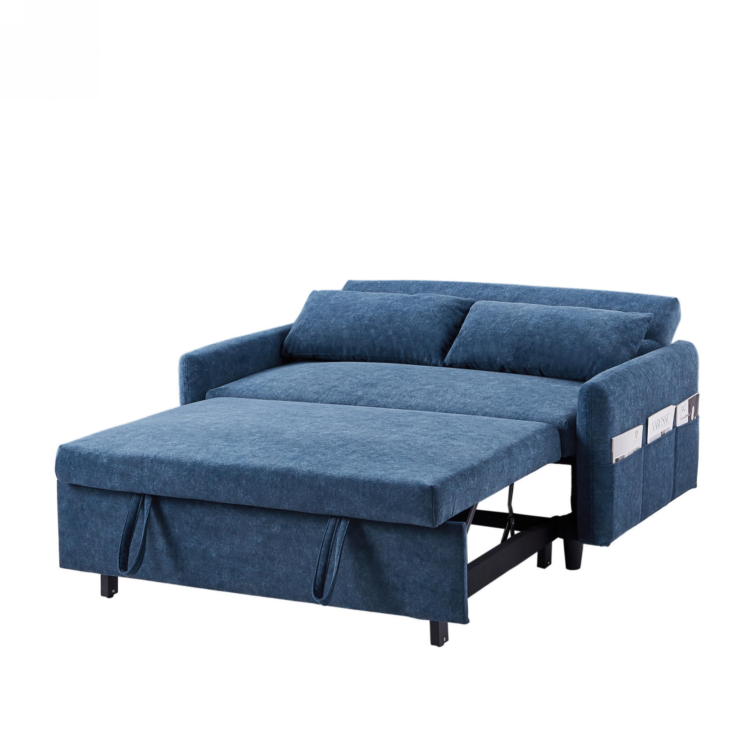 Harper & Bright Designs 55.1" Pull Out Sleep Sofa Bed Loveseats Sofa Couch with Adjsutable Backrest, Storage Pockets, 2 Soft Pillows for Living Room, Bedroom, Apartment, Office, Blue