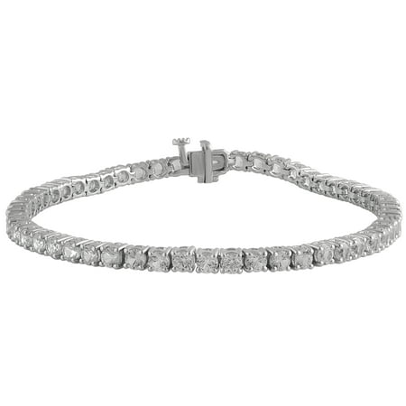 Created White Sapphire Silver Tone Over Brass Tennis Bracelet, 7.5 Inch.