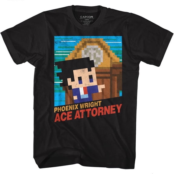 Ace Attorney 8Bit Cover Black Adult T-Shirt 4Xlt