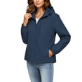 thumbnail image 4 of Crgrtght Women Hooded Zip Long Sleeve Solid Casual Travel Jacket Coat Waterproof Hiking Jacket Windproof Outdoor Slim Lightweight Rain Jacket, Navy M, 4 of 7
