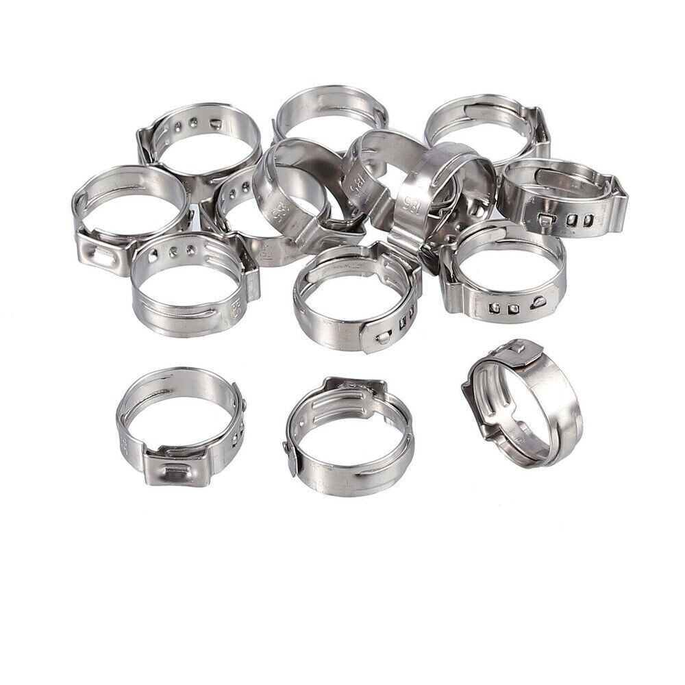 130Pcs Stainless Steel Hose Clamps 7-21mm Adjustable Single Ear Clamp Rings USA