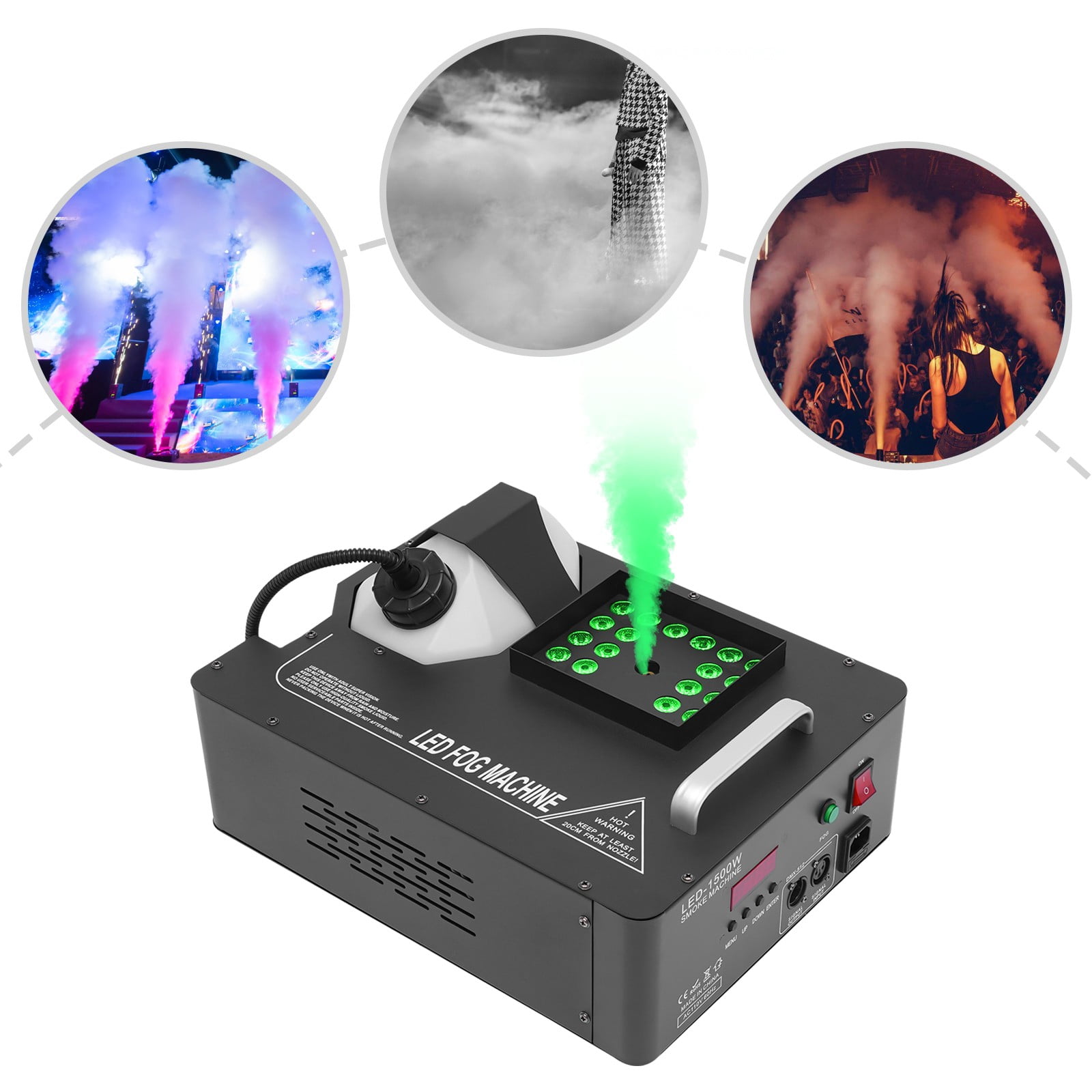 1500W Fog Machine with RGB LED Lights for DJ Parties and Events