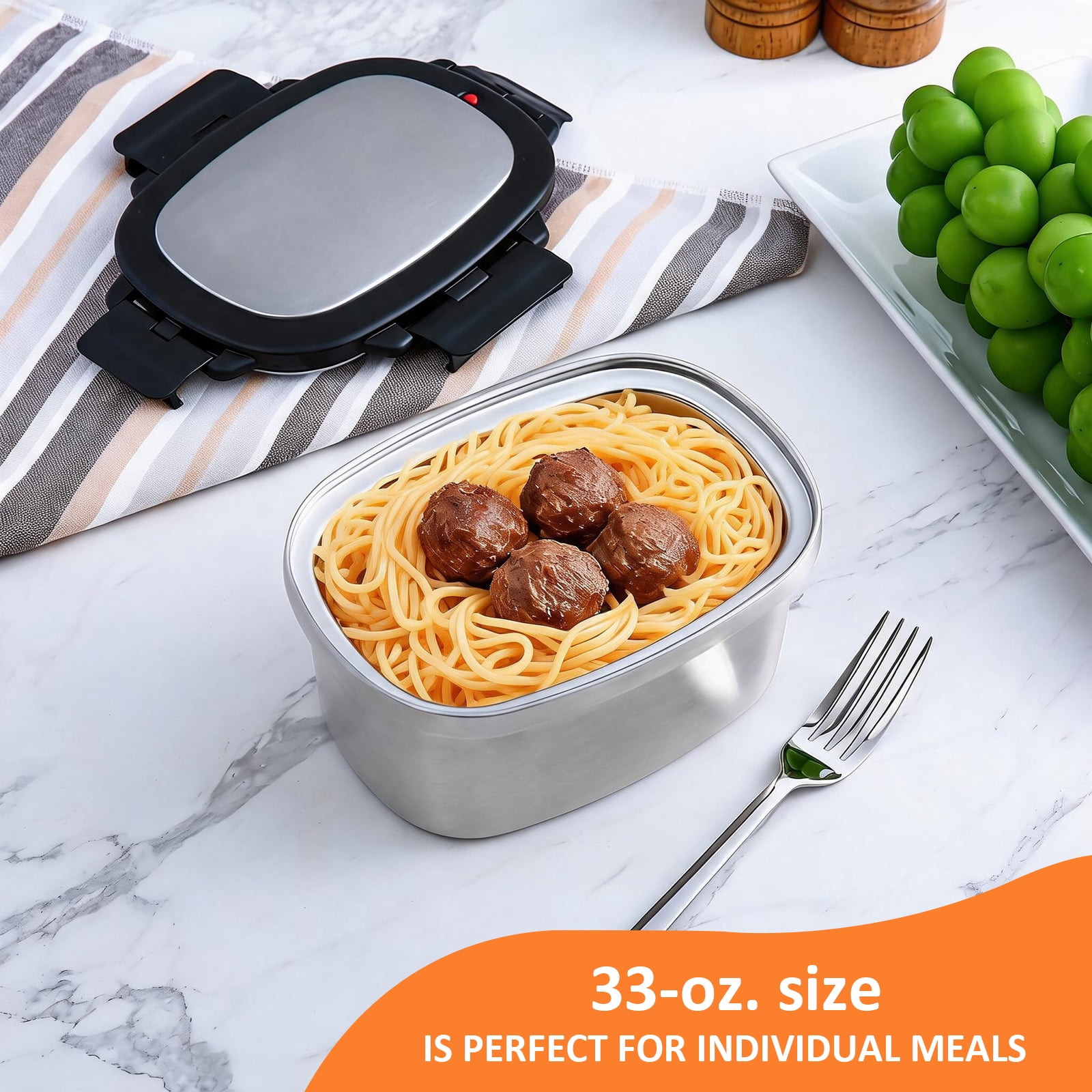 Koomade 33oz Rectangle Food Container With Lunch Box Bag Stainless Steel Double Vacuum Insulated Silver