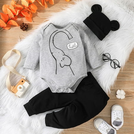 

Hunpta Infant Boys Girls Long Sleeve Cartoon Elephant Prints Romper Bodysuits Pants Hat Outfits