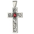 thumbnail image 1 of Sterling Silver 16" Unisex 1.5mm Center Red Crystal Christian Cutout Filigree Cross Pendant Necklace, 1 of 2