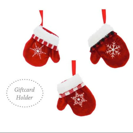 Set of 12 Holiday Gift-Card Holder Fabric Mitten Christmas Ornaments