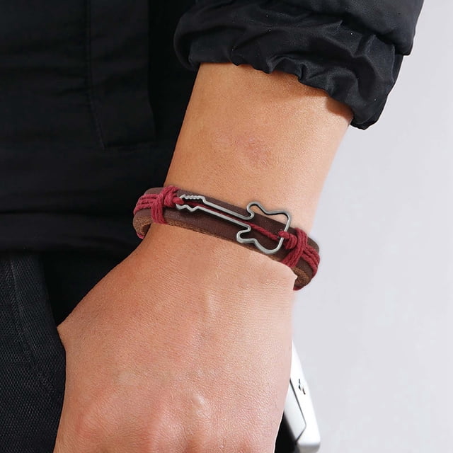 Retro Jewelry Music Festival Guitar Leather Bracelet Rope Braided European Men's Accessory for Music Lovers