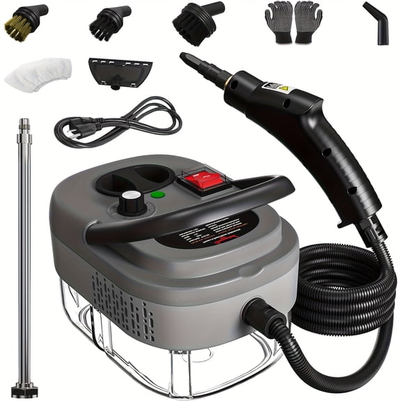 2500W Portable High Temperature Steam Cleaner, Handheld Steamer with Brush Heads for Car Detailing, Couch, Windows, Kitchen, Bathroom, Grout & Tile Cleaning(Grey)