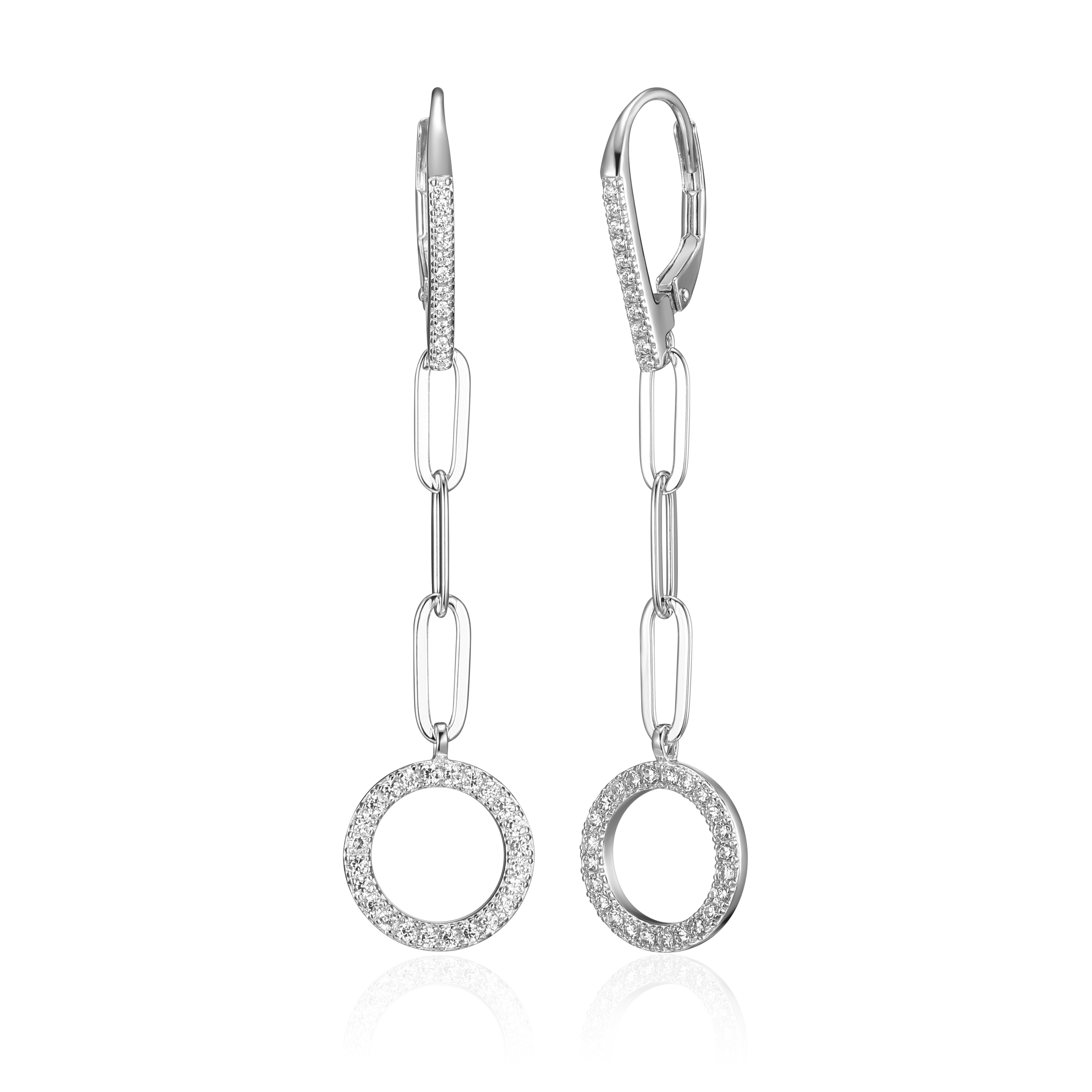 Forever Facets Sterling Silver Cubic Zirconia Circle Paperclip Leverback Earrings