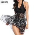 thumbnail image 2 of Traje de baño Tankini para mujer con pantalones cortos Vestido de traje de baño halter con lazo y cuello en V de dos piezas - Punto blanco negro, 2 of 6