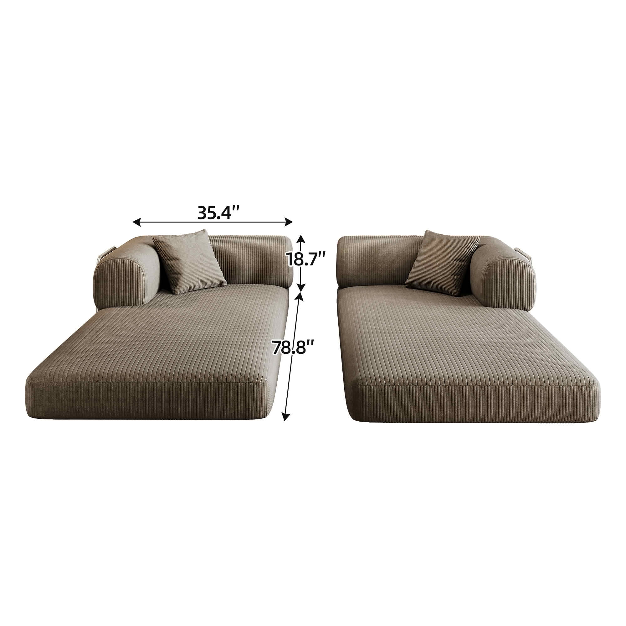 MAYEERTY 78.8 Inch Compression Convertible Floor Sofa Bed, Boneless Modular Sectional Loveseat Couch with Pillow Back & Armrest, Plush Corduroy Futon Sleeper Sofa for Living Room Bedroom
