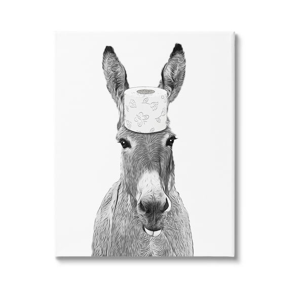 Stupell Industries Donkey Toilet Paper Funny Bathroom Animals & Insects Painting Gallery Wrapped Canvas Print Wall Art