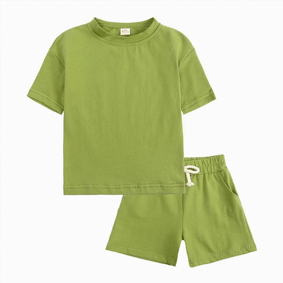 TOWED22 Baby Boy Summer Clothes Toddler Infant Outfit Short Sleeve Letter T Shirt Tops and Stretch Shorts Clothing Set(Light Green,12-13 Y)