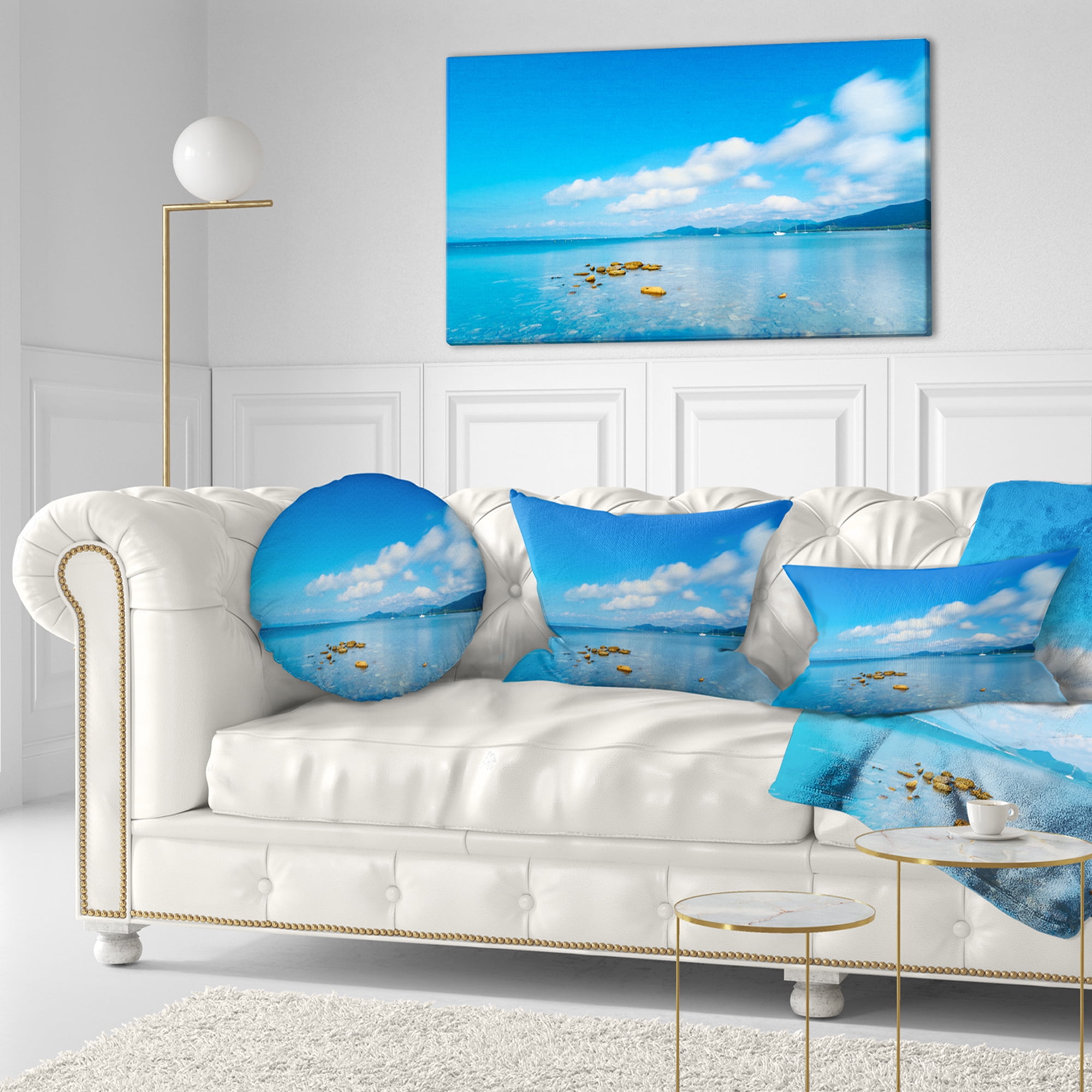 Designart 12" x 20" Blue Polyester Throw Pillow