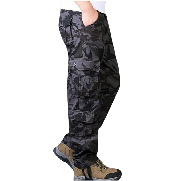 ZCFZJW Sales! Men's Multi-Pocket Pants Outdoor Cargo Jogger Pant Plus Size  Big and Tall Camouflage Work Hiking Tactical Loose Straight Trousers