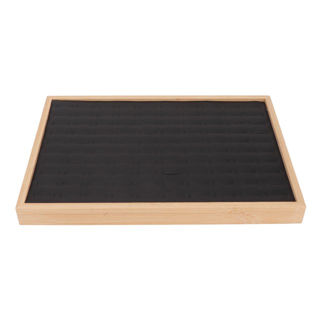 Ring Storage Display Box, Black Bamboo Jewerly Organizer Case Lightweight Soft Inner 100 Slots For Dressing Table