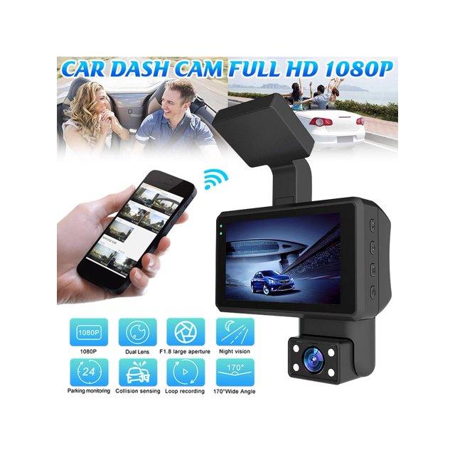 Dash Cam Front and Rear, 1080P Full HD Dash Camera, Dashcam with Night Vision, Car Dual Camera Recorder with 3-inch LCD Display, Parking Mode, Collisi