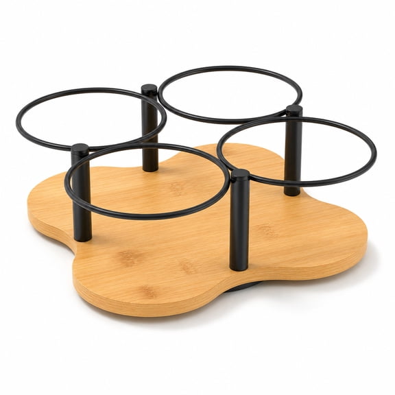 Rotating Coffee Syrup Organizer, Wood Metal Countertop Rack with 4 Slots