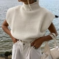 thumbnail image 4 of UJNDER Autumn Winter Solid Color Wool Sweater for Women Temperament High Neck Sleeveless Pullover White S, 4 of 9