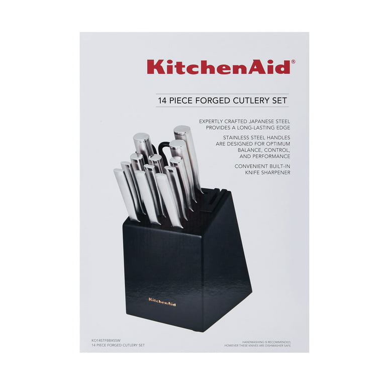 KitchenAid Gourmet Forged Stainless Steel Knife Block Set with Built-in  Knife Sharpener, High-Carbon Japanese Stainless Steel Kitchen Knives, Sharp