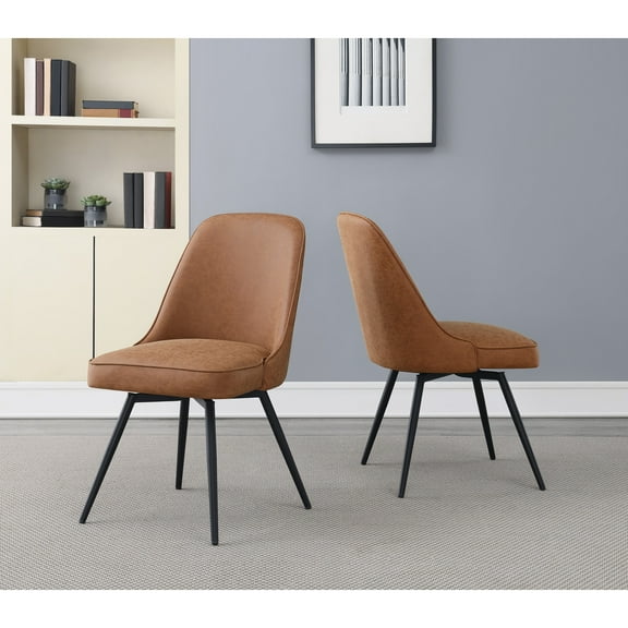 Penton Swivel Chair 2-Pack in Sand Brown Faux Leather with Black Legs