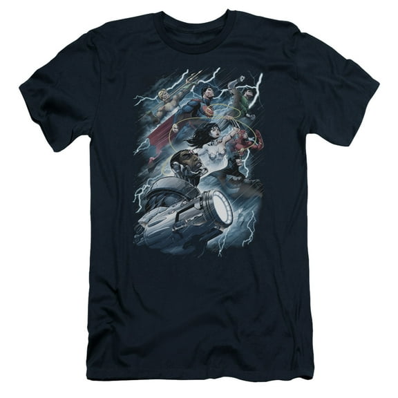 JLA Justice League Ride The Lightening S/S Adult 30/1 T-Shirt Navy